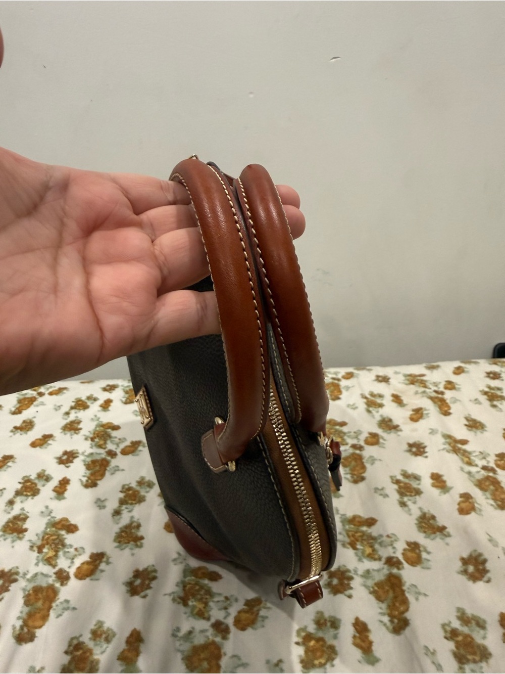 Dooney & Bourke Dark Brown Pebbled Leather Satchel - Picture 5 of 10